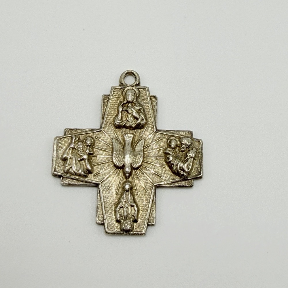 Vintage Sterling Silver 925 Jesus Mary Joseph Christopher Cross Pendant Charm